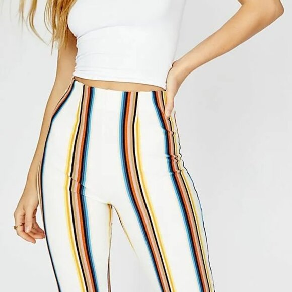 NWT Free People High Rise Striped Stretch Flare Casual Lounge Pants - Picture 6 of 10